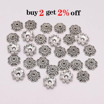 10mm Antique Carved Flower Bead Caps, 50pcs