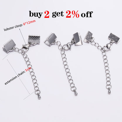 Stainless Steel Textured End Caps with Lobster Clasps, 5pcs