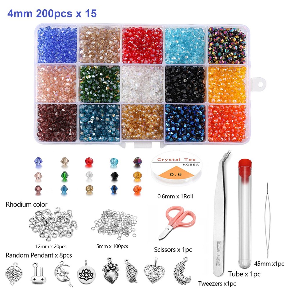 Kit de perles toupies en verre 4 mm, 3000 pièces