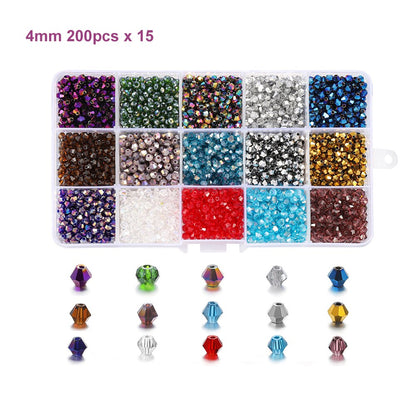 Kit de perles toupies en verre 4 mm, 3000 pièces