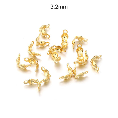 Stainless Steel Connector Clasp Gold Ball Chain End Crimps, 100pcs