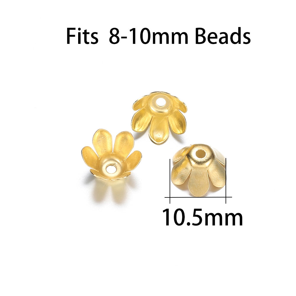 Gold Bronze 6-Leaf Flower Bead Caps, 50pcs
