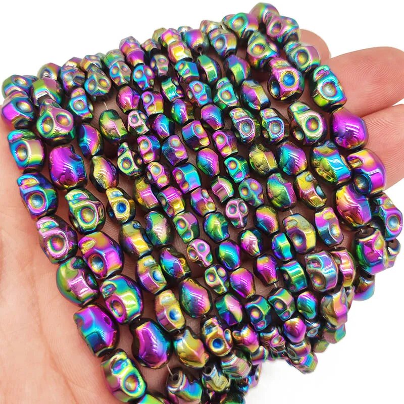 Multicolor Hematite Carved Skull Beads, 8x10mm