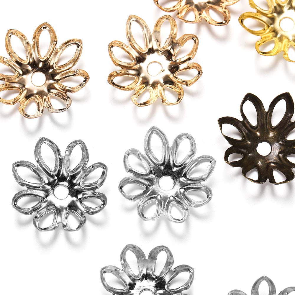 Capuchons de perles en forme de fleur de rhodium 11-14mm, 100pcs