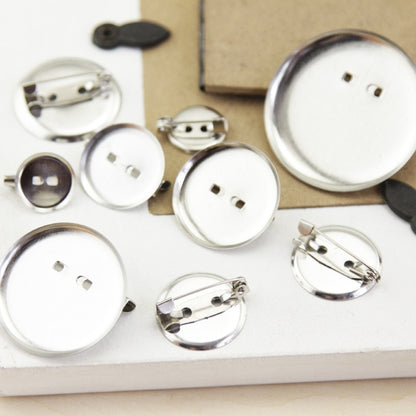 Base de broche ronde en rhodium avec épingles, 50 pièces