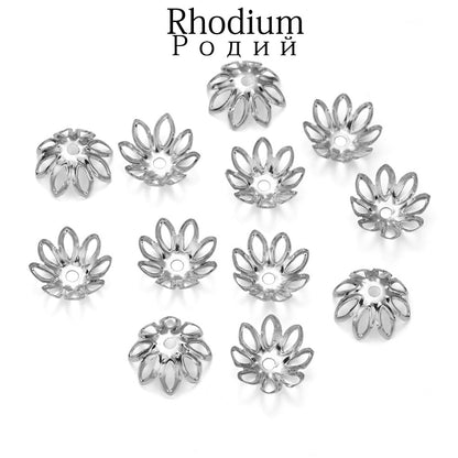 Capuchons de perles en forme de fleur de rhodium 11-14mm, 100pcs