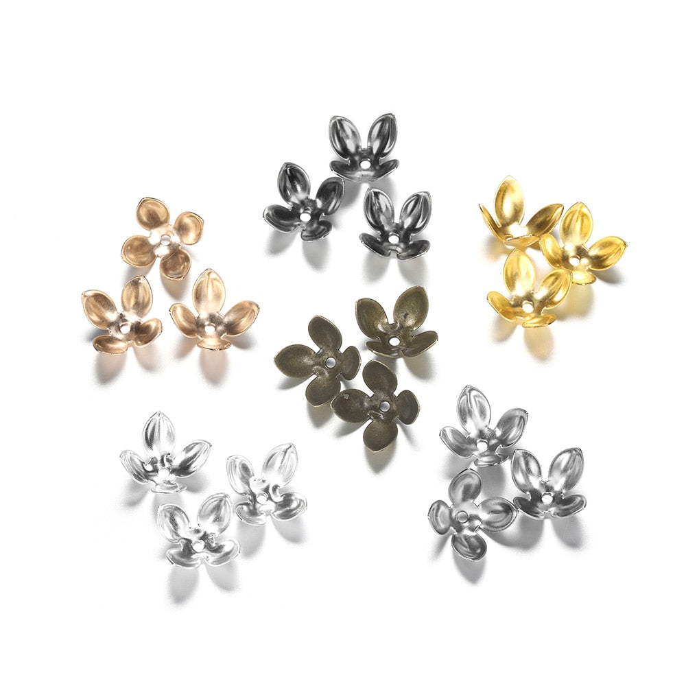 15x8mm Gold Plated Four Leaves Bead Caps, 50pcs