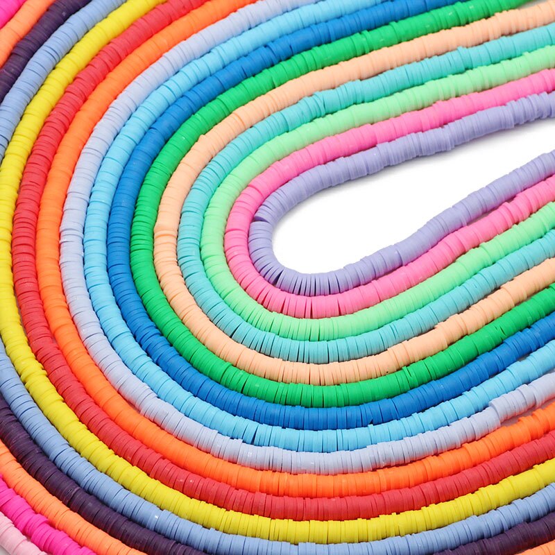 45 Colors 16" 6mm Flat Round Polymer Clay Beads