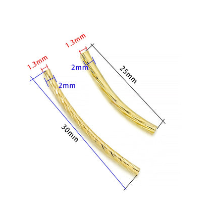Perles d'Espacement de Tube Courbe en Cuivre à Rayures 25-30mm, 100pcs