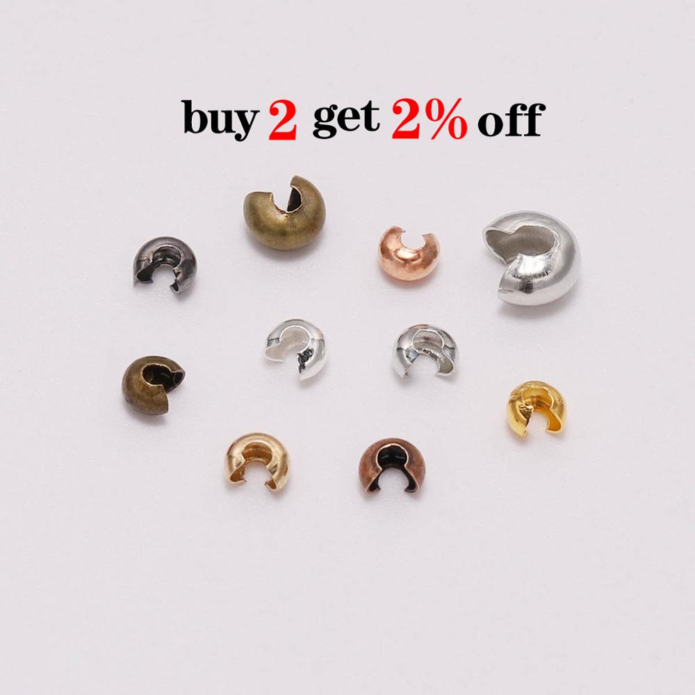 Copper Round Covers Crimp End Beads 3-5mm, 50-100pcs