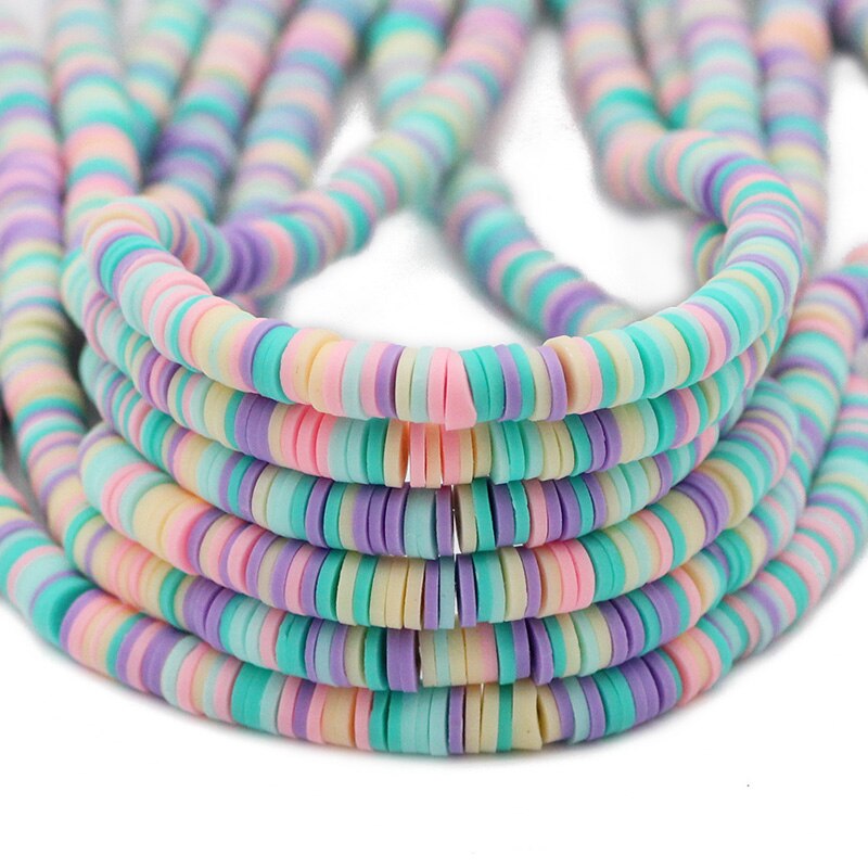 Teal, White & Striped Clay Disc Bead Strands