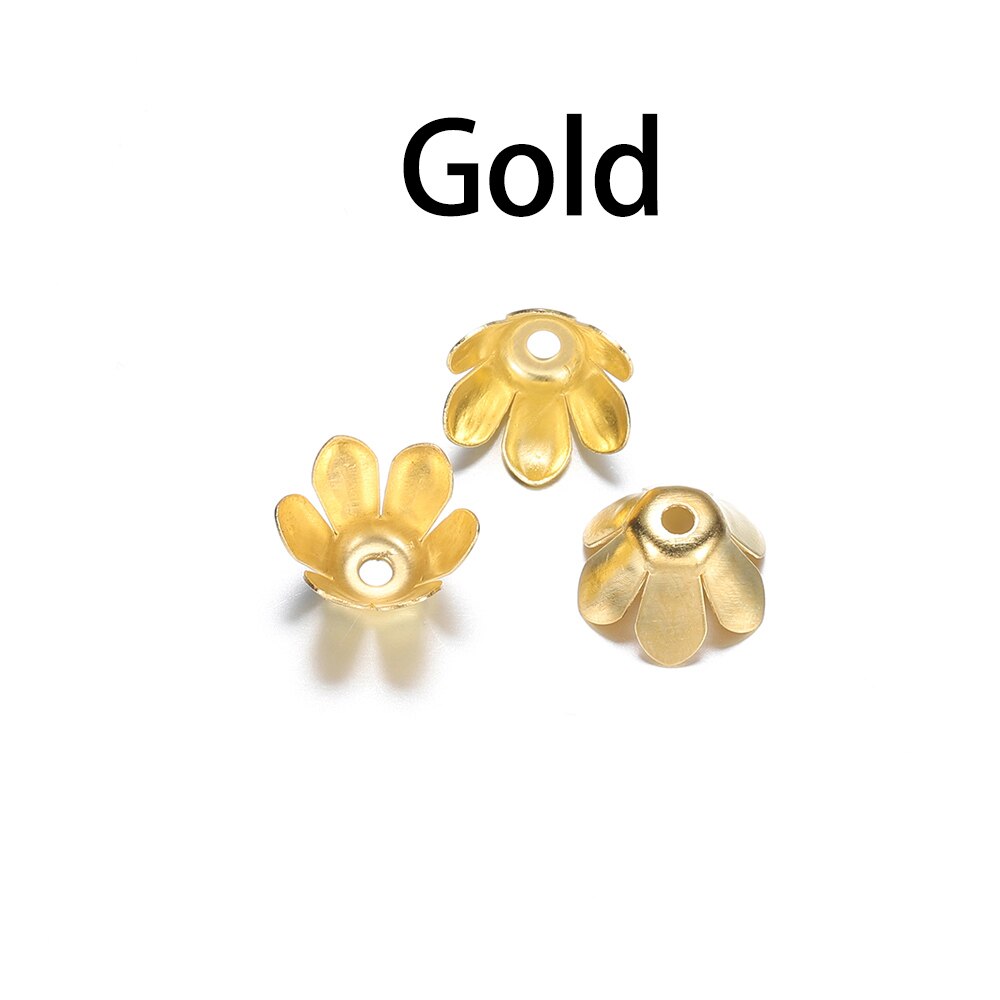 Gold Bronze 6-Leaf Flower Bead Caps, 50pcs