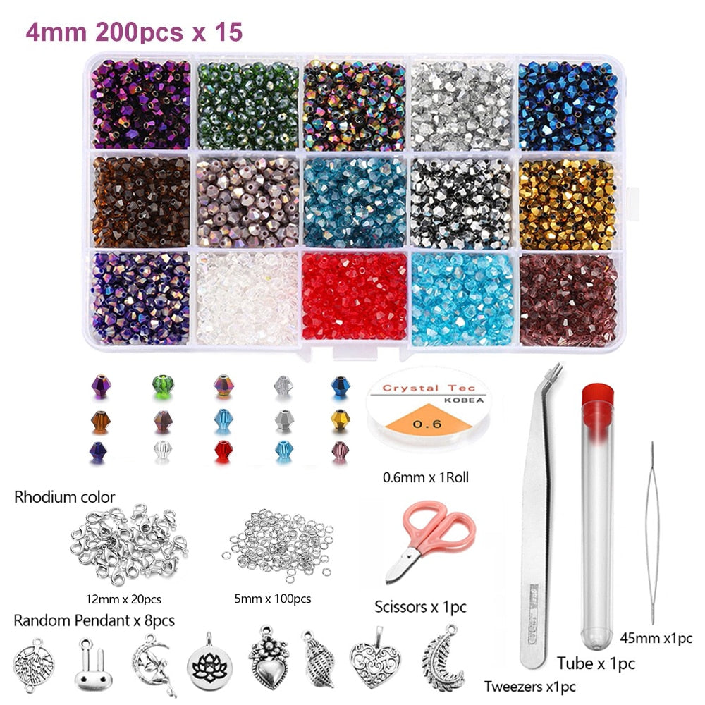 Kit de perles toupies en verre 4 mm, 3000 pièces