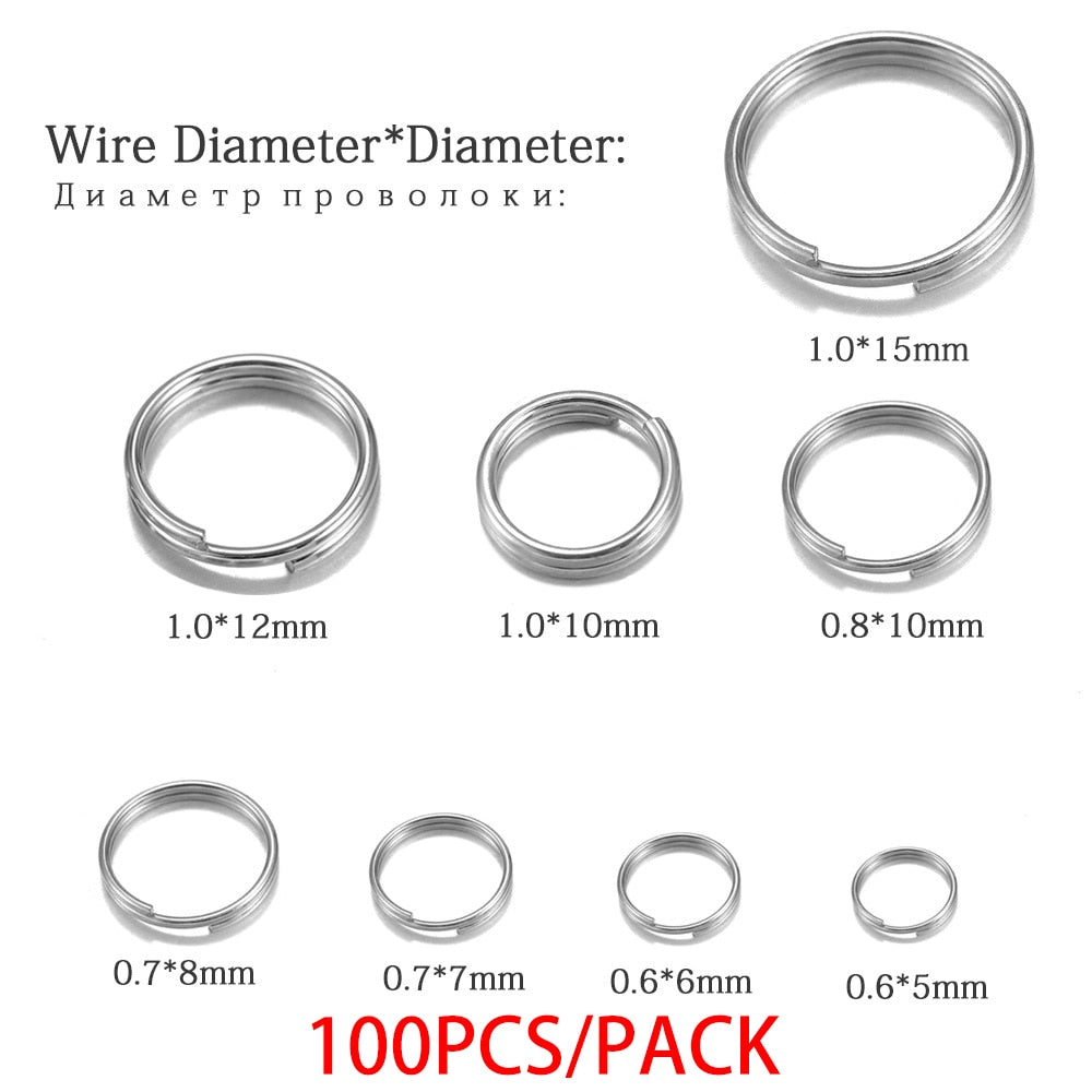 50 à 100 anneaux de saut à double boucle en acier de 6 à 12 mm.