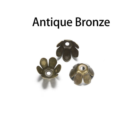 Capuchons de perles de fleurs à 6 feuilles en bronze doré, 50 pièces