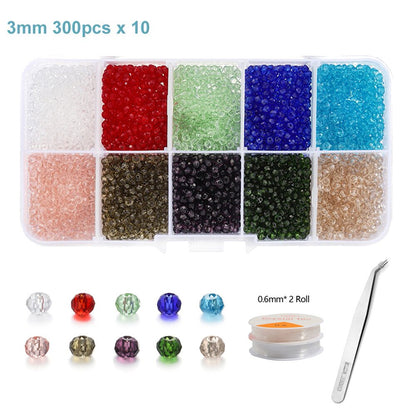 Coffret de perles toupies en verre à facettes