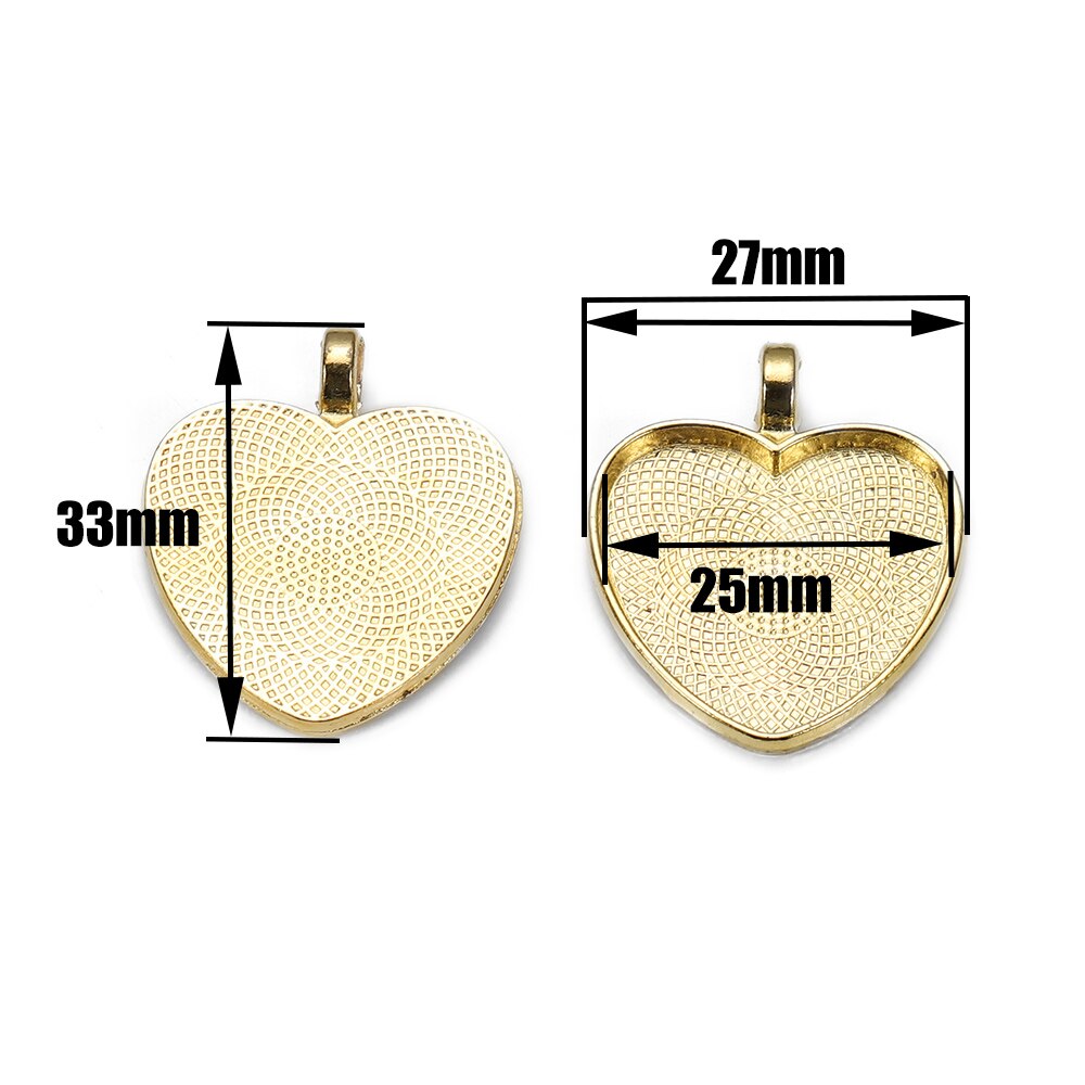 Base de pendentif cabochon en forme de cœur de 25 mm, 10 pièces