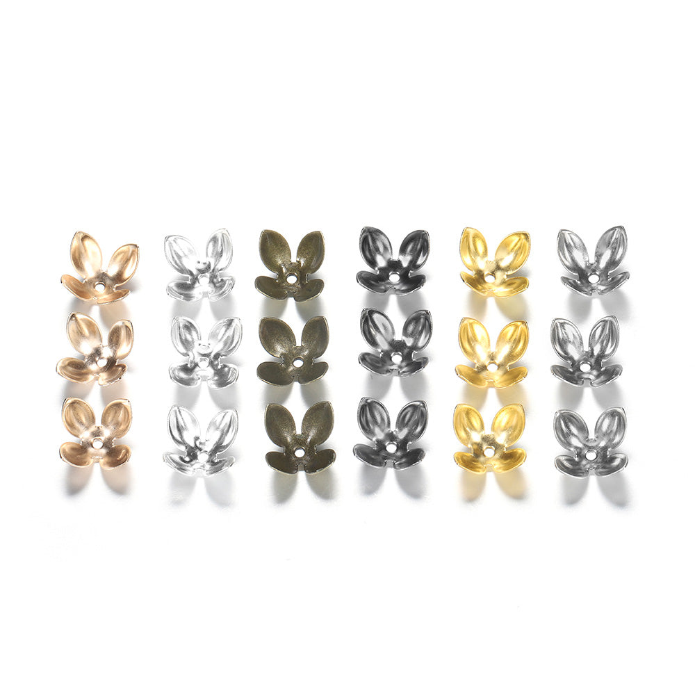 Capuchons de perles à quatre feuilles plaqués or 15x8mm, 50pcs