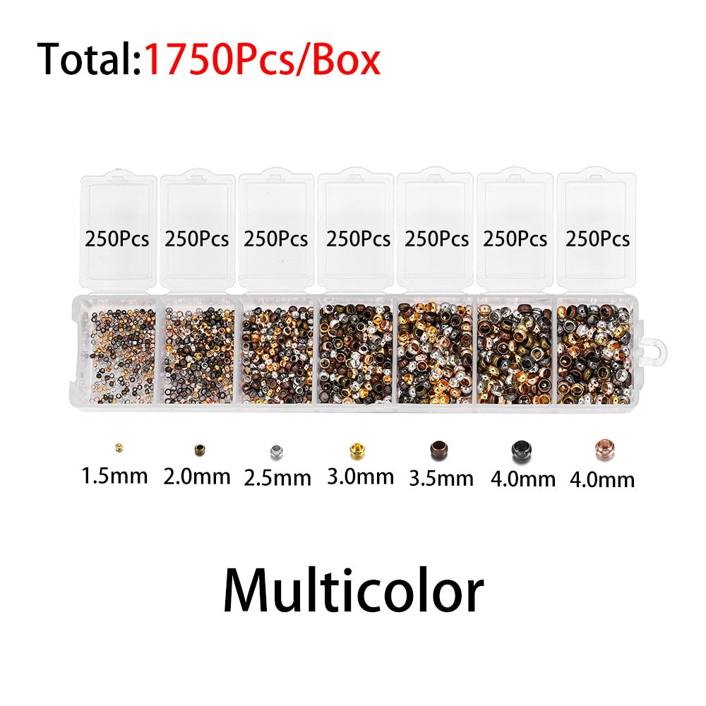 Mixed Color Crimp End Beads, 1750pcs