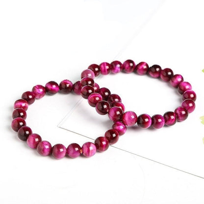 Pink tiger eye gemstone stretch bracelet, 6-12mm