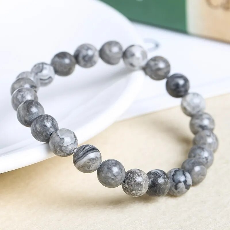 Landscape jasper gemstone stretch bracelet, 4-12mm