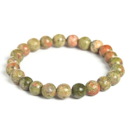Unakite jasper gemstone stretch bracelet, 4-12mm