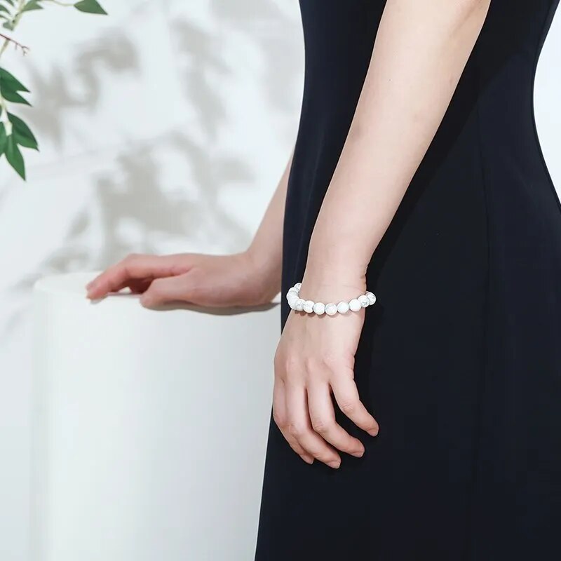 White Turquoise Gemstone Stretch Bracelet 4-12mm