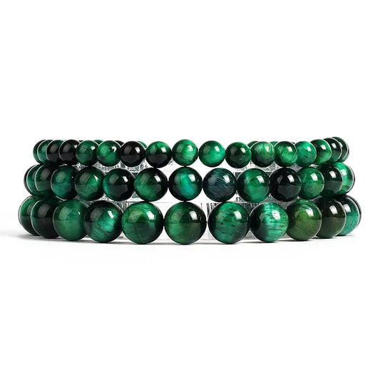 Green tiger eye gemstone stretch bracelet, 6-12mm