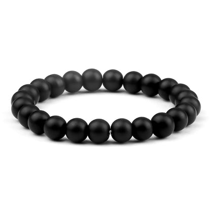 Matte black onyx (agate) gemstone stretch bracelet, 6-12mm