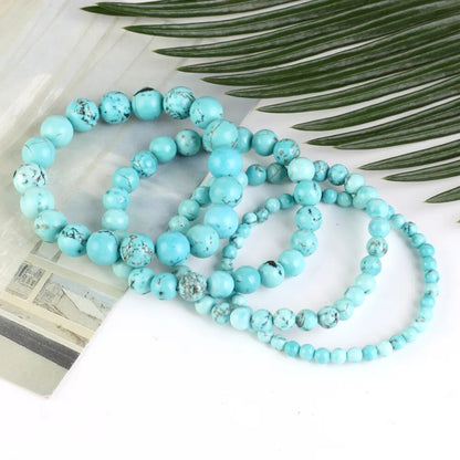 Blue Turquoise Gemstone Stretch Bracelet, 4mm 6-10mm