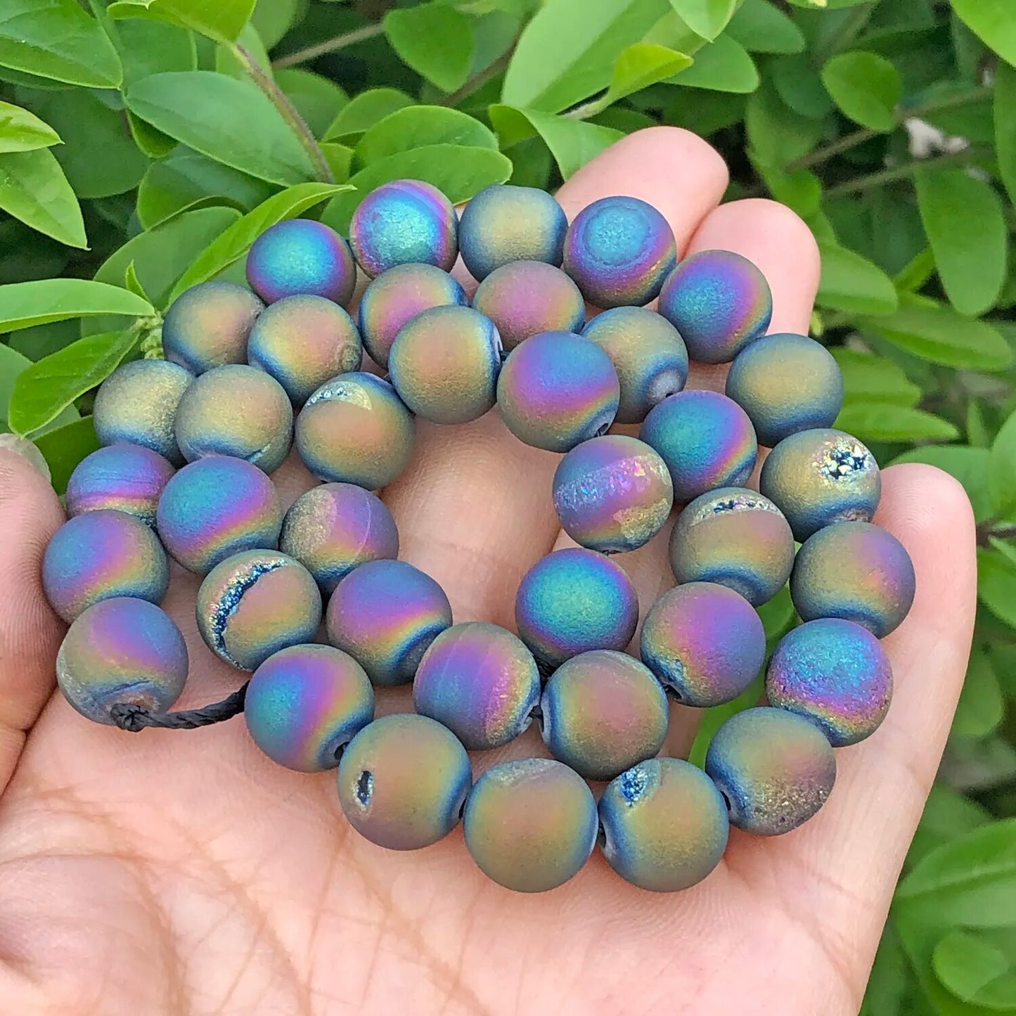 Perles d'agate Druzy multicolores, rondes de 6 à 14 mm