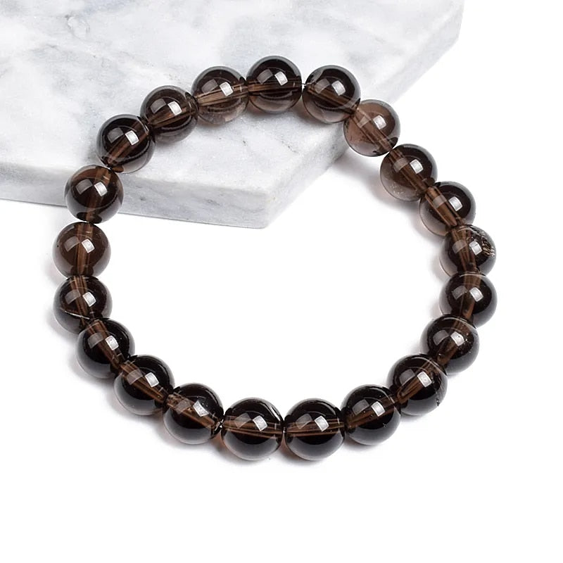 Smoky quartz gemstone stretch bracelet, 6-12mm