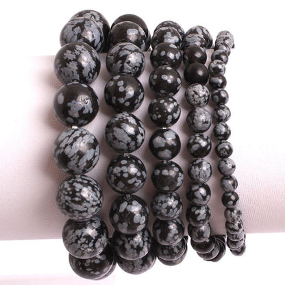 Snowflake obsidian gemstone stretch bracelet, 6-12mm