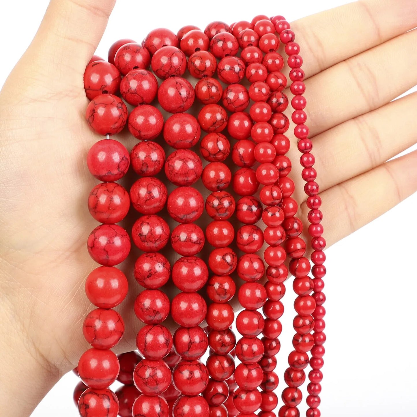 Red Howlite Turquoise Beads, 2-12mm