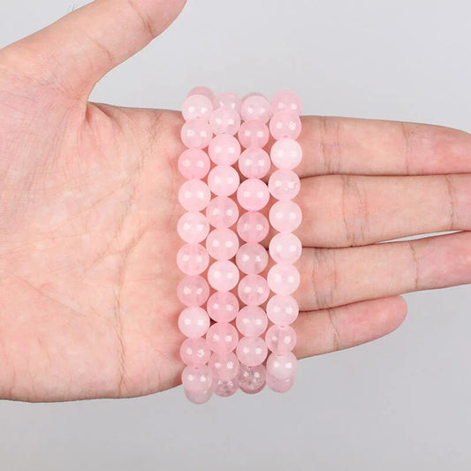 Bracelet extensible avec pierres précieuses en quartz rose 4-12 mm