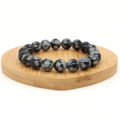 Snowflake obsidian gemstone stretch bracelet, 6-12mm