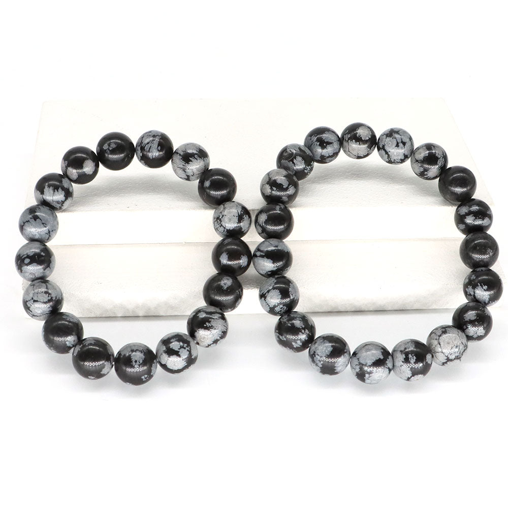 Snowflake obsidian gemstone stretch bracelet, 6-12mm