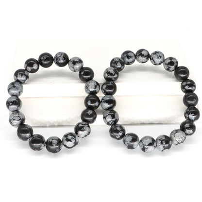 Bracelet extensible en obsidienne flocon de neige, 6-12 mm