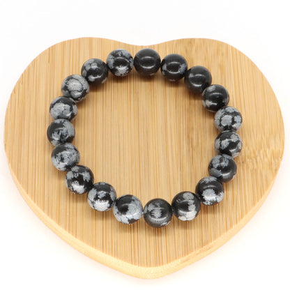 Snowflake obsidian gemstone stretch bracelet, 6-12mm