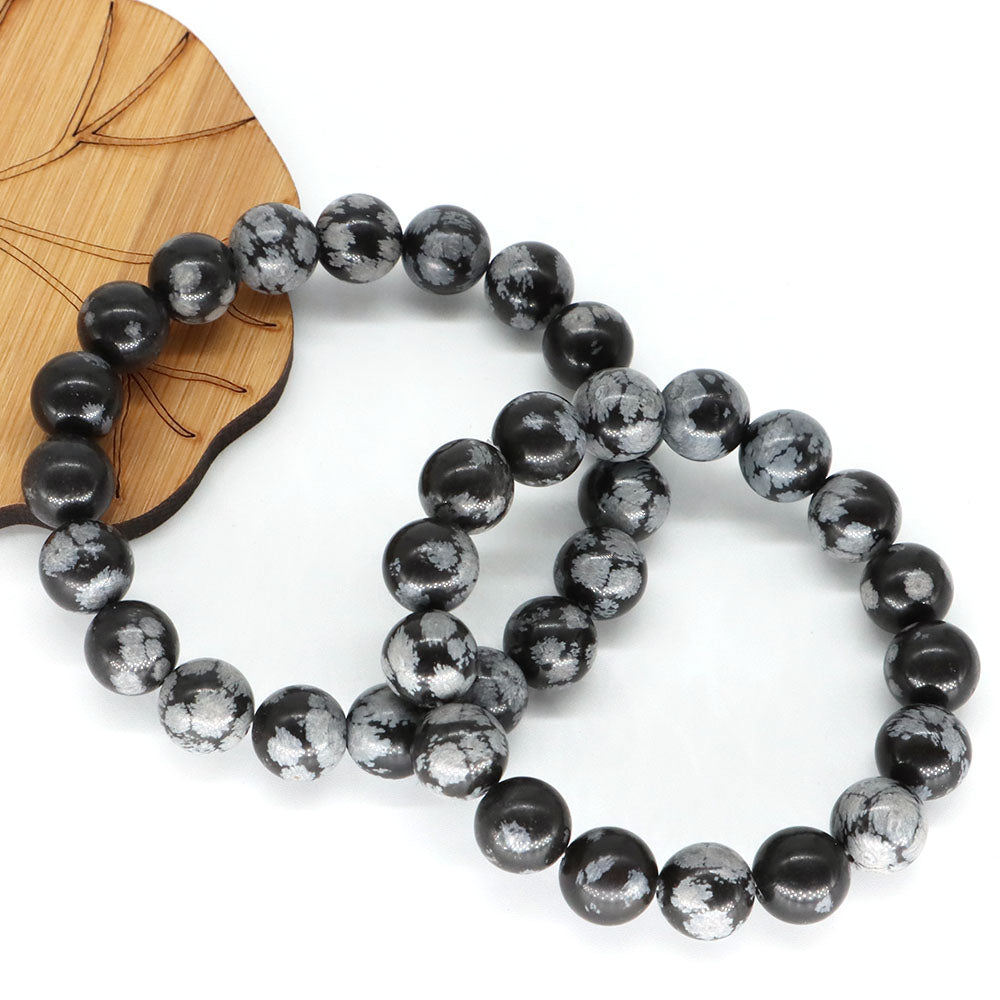Snowflake obsidian gemstone stretch bracelet, 6-12mm