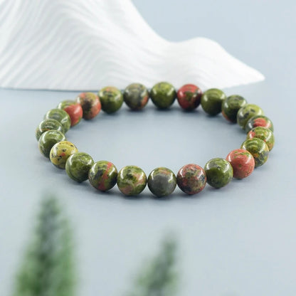 Unakite jasper gemstone stretch bracelet, 4-12mm