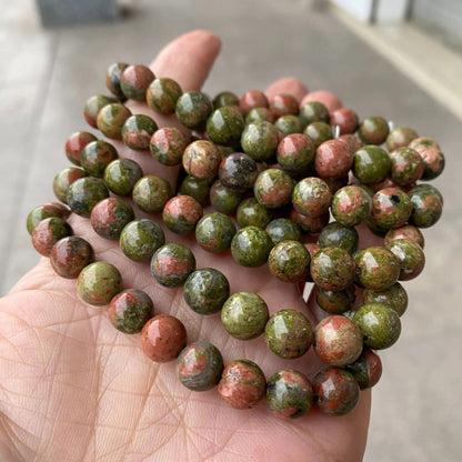 Unakite jasper gemstone stretch bracelet, 4-12mm