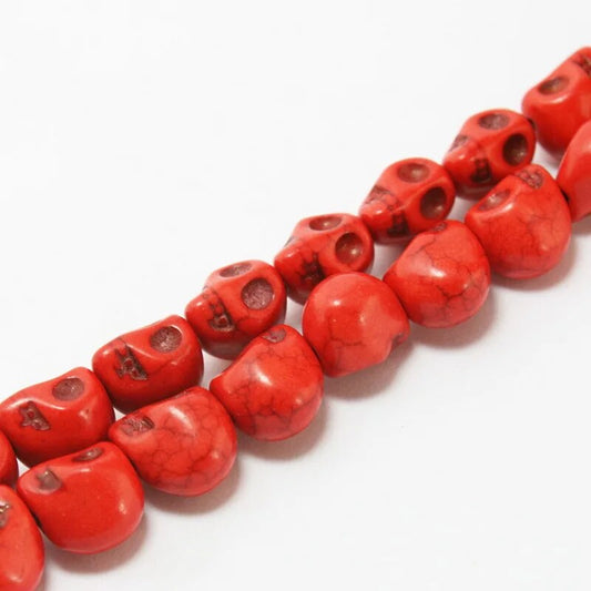 Perles de crâne de howlite rouge, 12x13 mm
