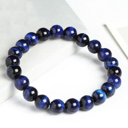 Blue Tiger-Eye Gemstone Stretch Bracelet, 6-12mm