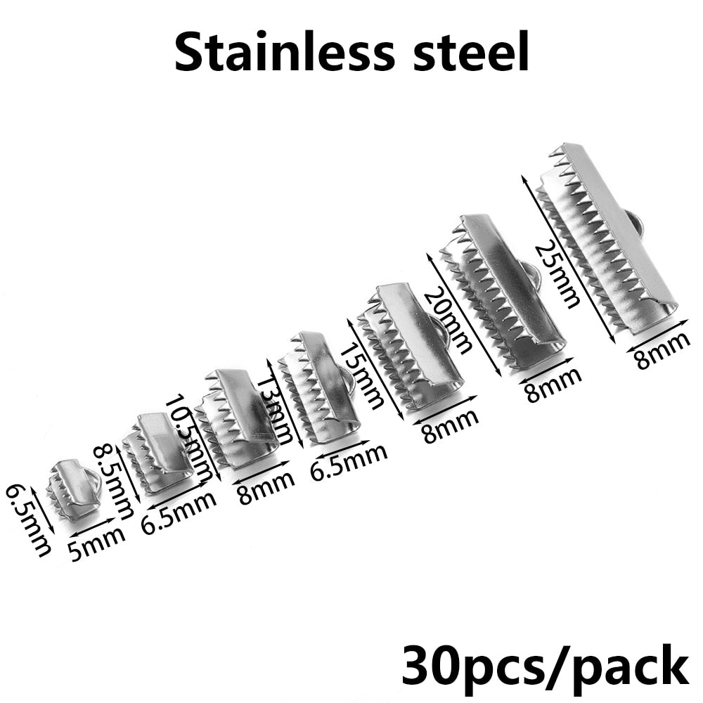 Stainless Steel Crimp End Bead Buckle Tip, 20-30pcs