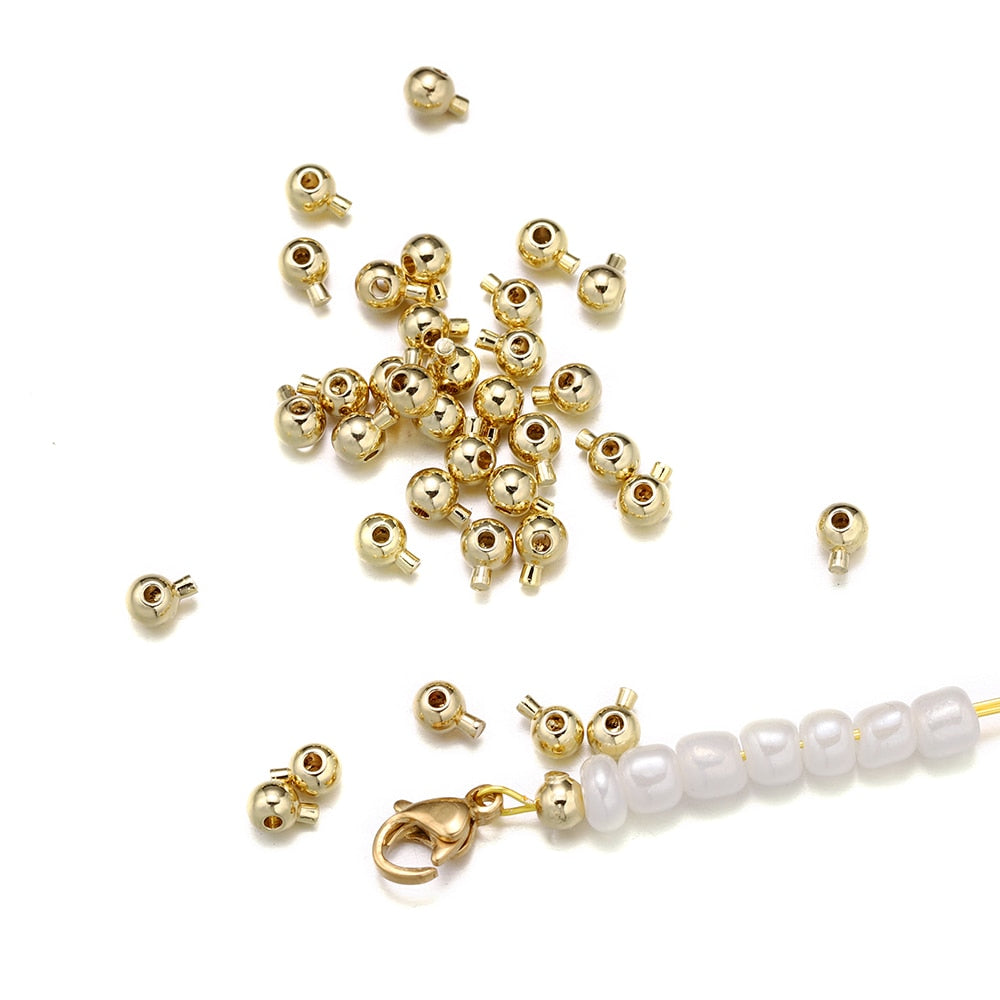 Gold Plated Brass Crimp & End Beads 1mm Hole, 20pcs