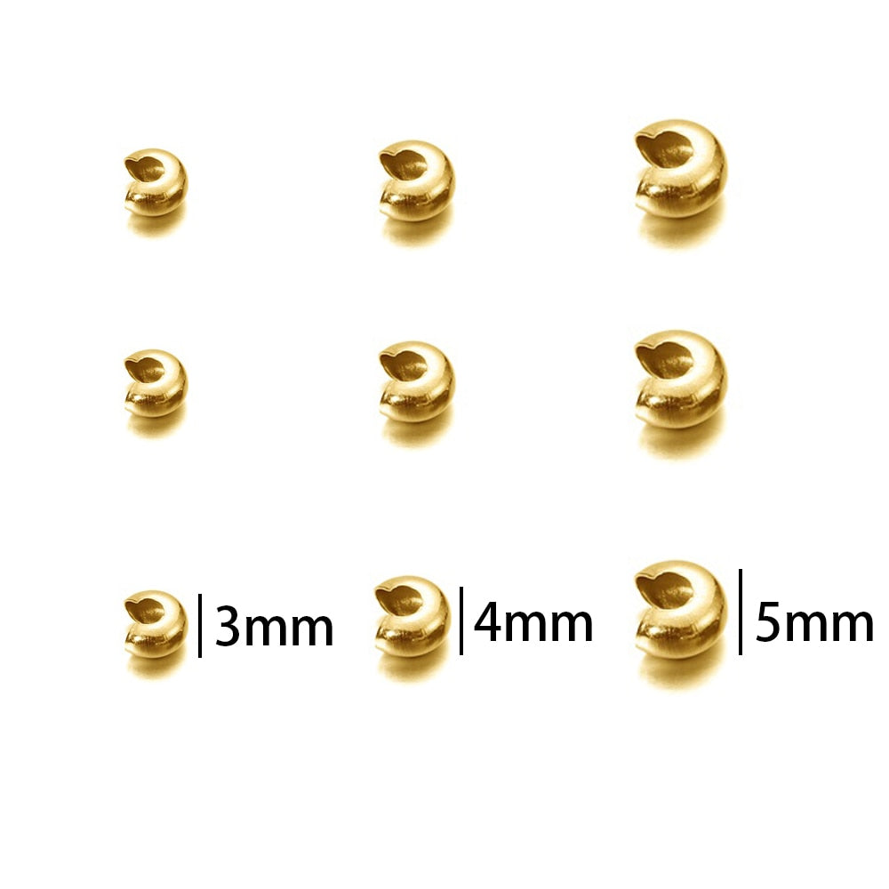 Runde Crimp-Endperlen aus Edelstahl, 3–5 mm, 50 Stück