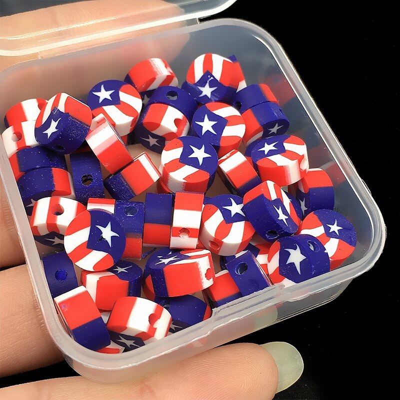 50 Stück Polymer-Ton-Perlen mit USA-Flagge, DIY-Set