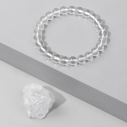 Clear Crystal Quartz Gemstone Stretch Bracelet, 6-12mm