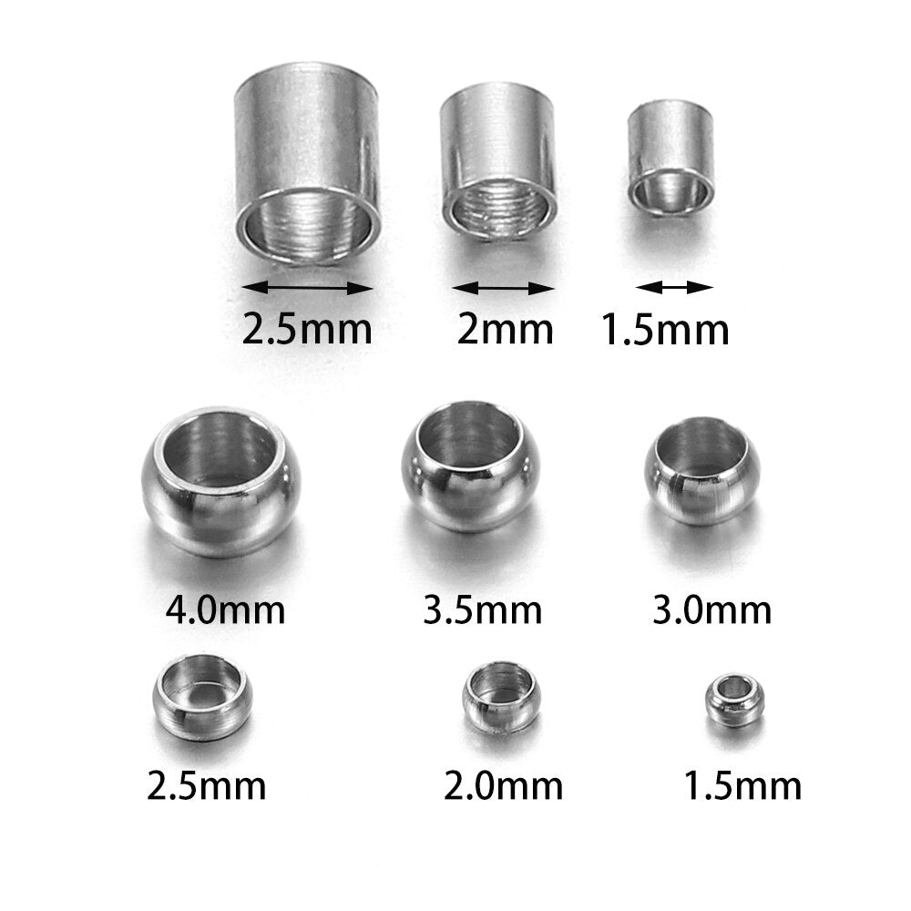 Perles de tube à sertir d'espacement de bouchon 1.5-4.0mm, 120-150pcs